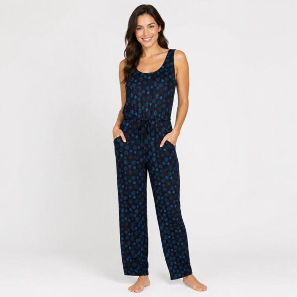 ModCloth plus size 4X sleeveless black & navy jumpsuit pockets open back printed